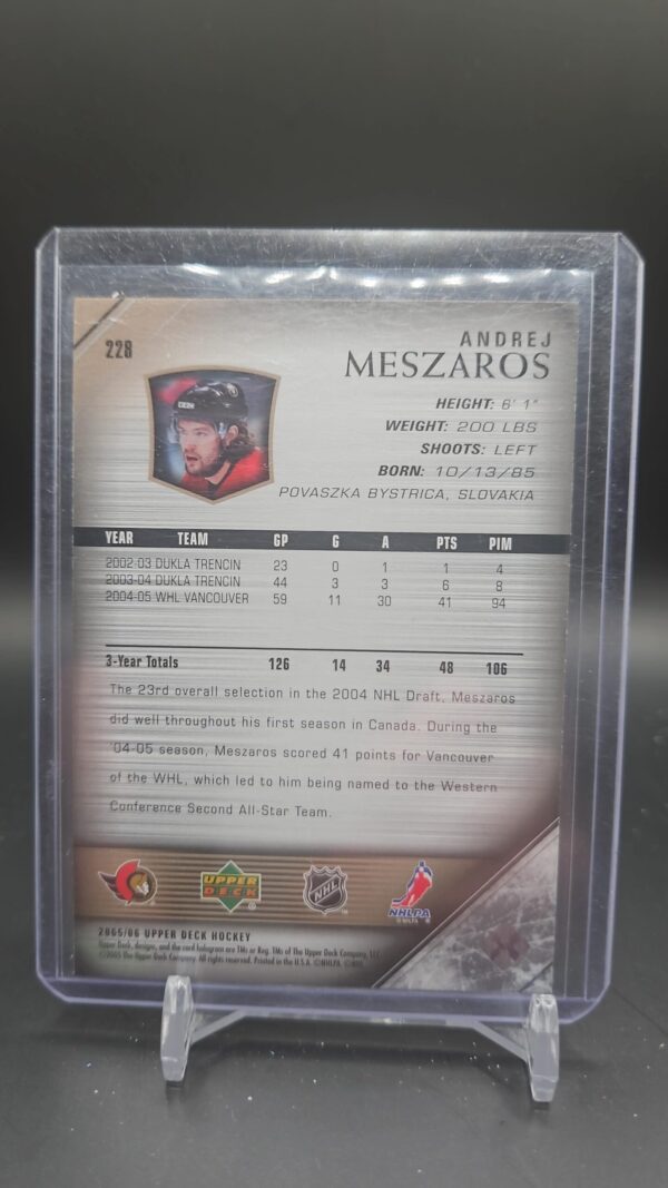 2005-06 Upper Deck Young Guns Andrej Meszaros Rookie Ottawa Senators #228 - Image 2