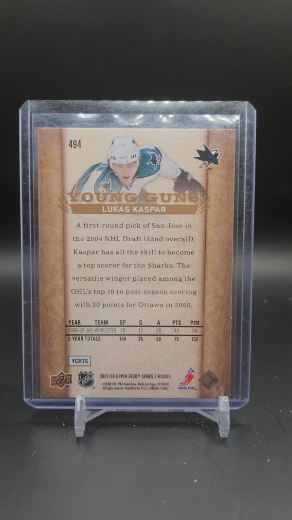 2007-08 Upper Deck Young Guns #494 Lukas Kaspar San Jose Sharks - Image 2