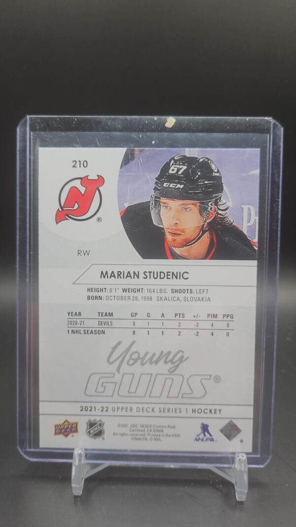 2021-22 UD Series 1 Young Guns #210 Marian Studenic New Jersey - Image 2