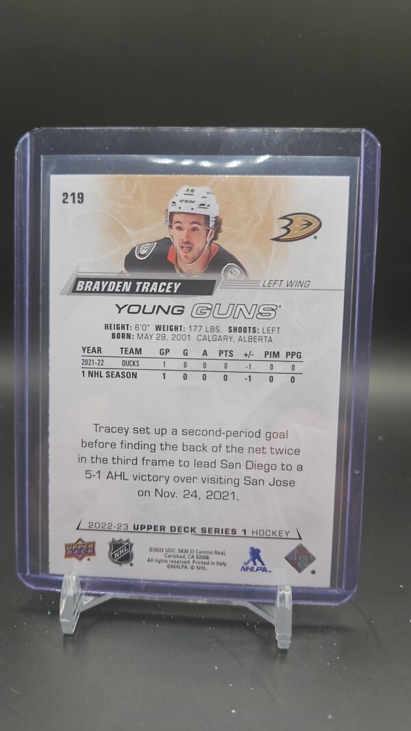 2022-23 Upper Deck Young Guns Rookie Card Brayden Tracy #219 Anaheim Ducks - Image 2
