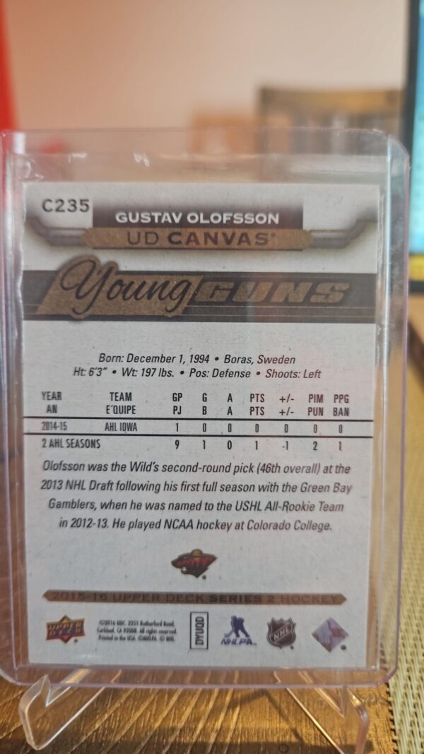 2015-16 UD Series 2 Hockey Young Guns Canvas #C235 Gustav Olofsson - Image 2