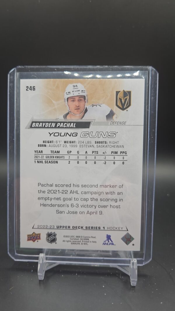 2022-23 Upper Deck Series 1 Young Guns Brayden Pachal #246 Golden Knights - Image 2