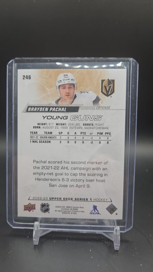 2022-23 Upper Deck Series 1 Young Guns Brayden Pachal #246 Golden Knights - Image 2