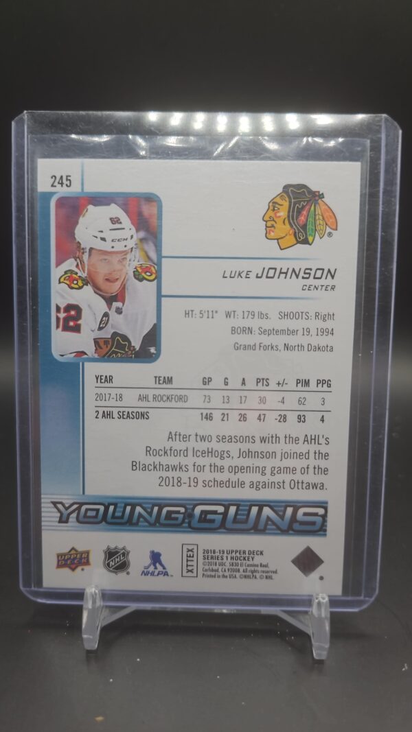 2018-19 Upper Deck Young Guns Luke Johnson Blackhawks #245 - Image 2