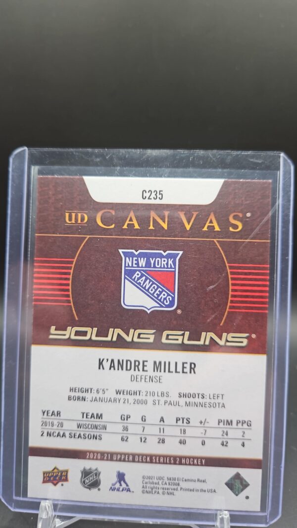 2020-21 UD Series 2 Hockey UD Canvas Young Guns C235 K’Andre Miller - Image 2