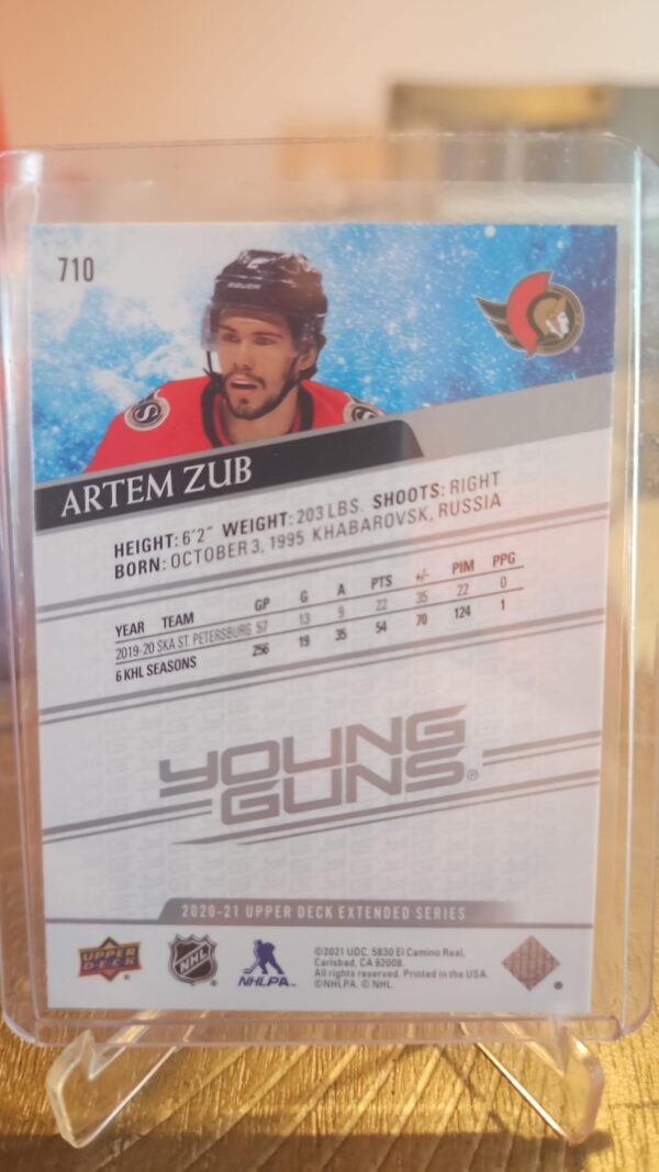 2020-21 Upper Deck Young Guns Extended Series Artem Zub Rookie Ottawa Senators #710 - Image 2