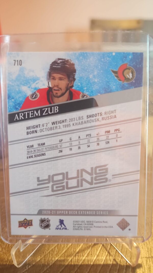 2020-21 Upper Deck Young Guns Extended Series Artem Zub Rookie Ottawa Senators #710 - Image 2