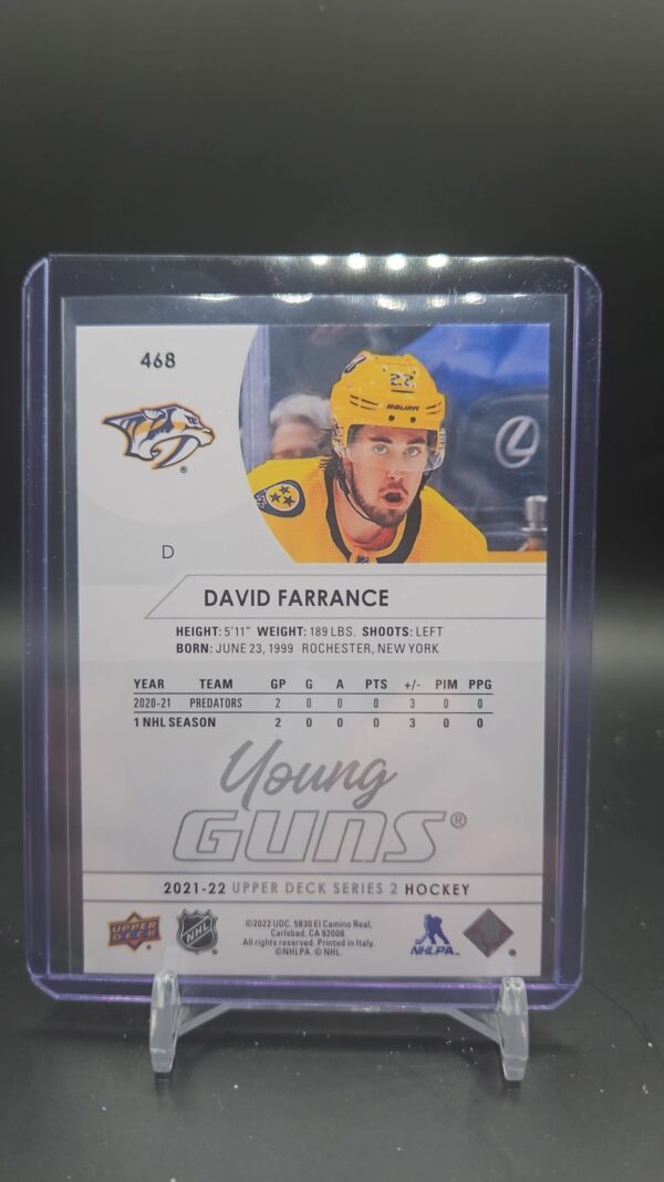 2021-22 Series 2 David Farrance Young Guns Nashville Predators - Image 2