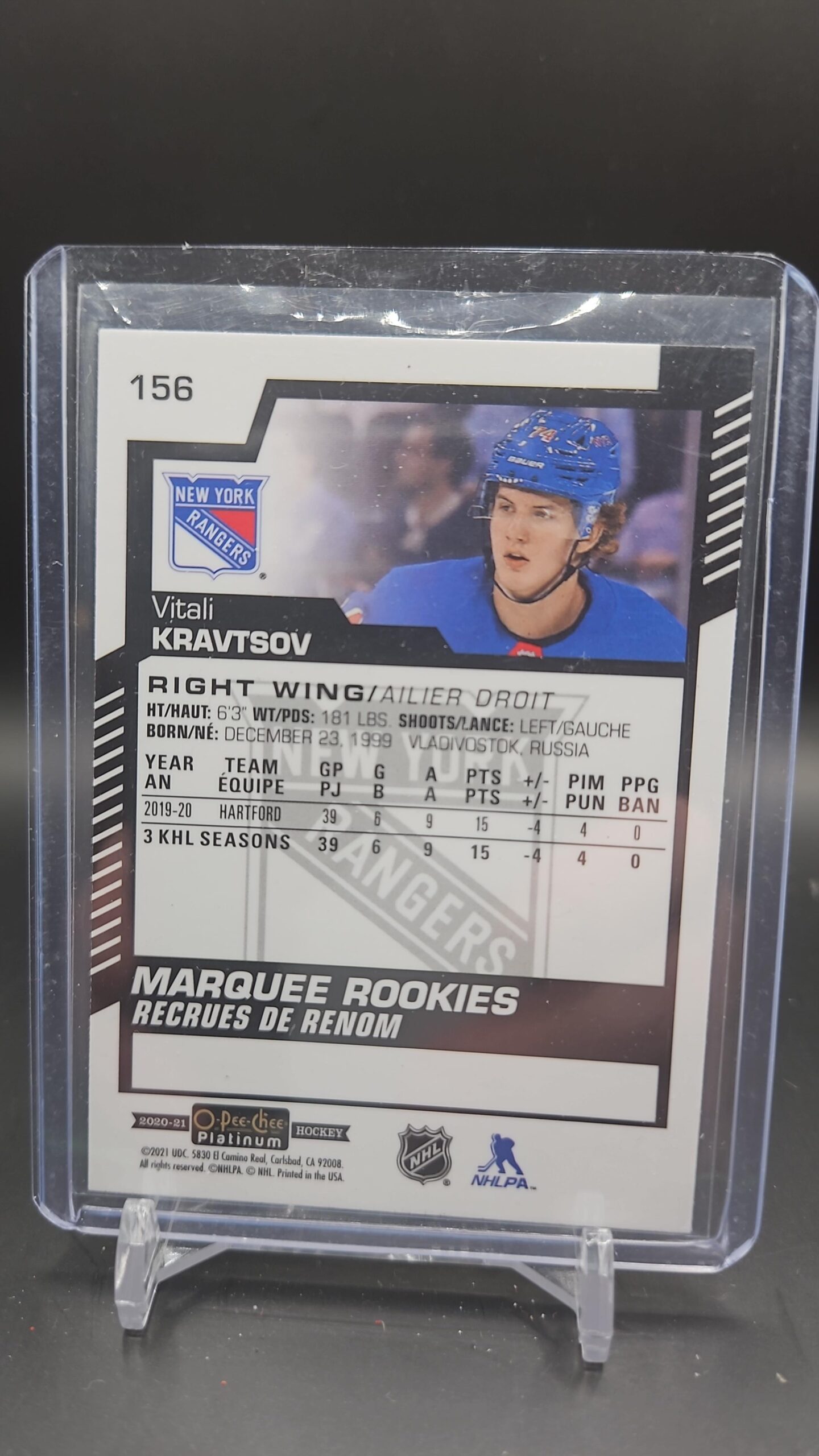 2020-21 O-Pee-Chee Platinum Marquee Rookies #156 Vitali Kravtsov NY Rangers - Image 2