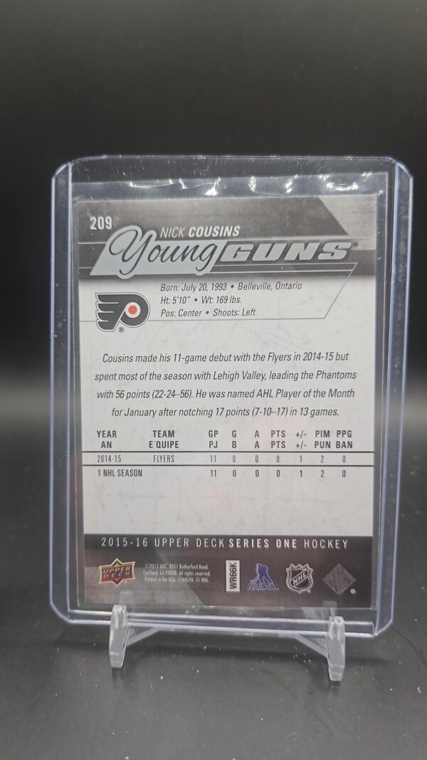 2015-16 Upper Deck Series 1 Young Guns Nick Cousins #209 Philadelphia Flyers - Image 2