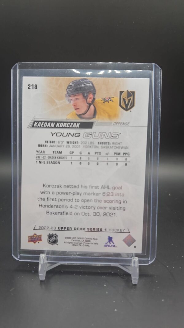 2022-23 Upper Deck Kaedan Korczak Young Guns #218 UD Series 1 - Image 2