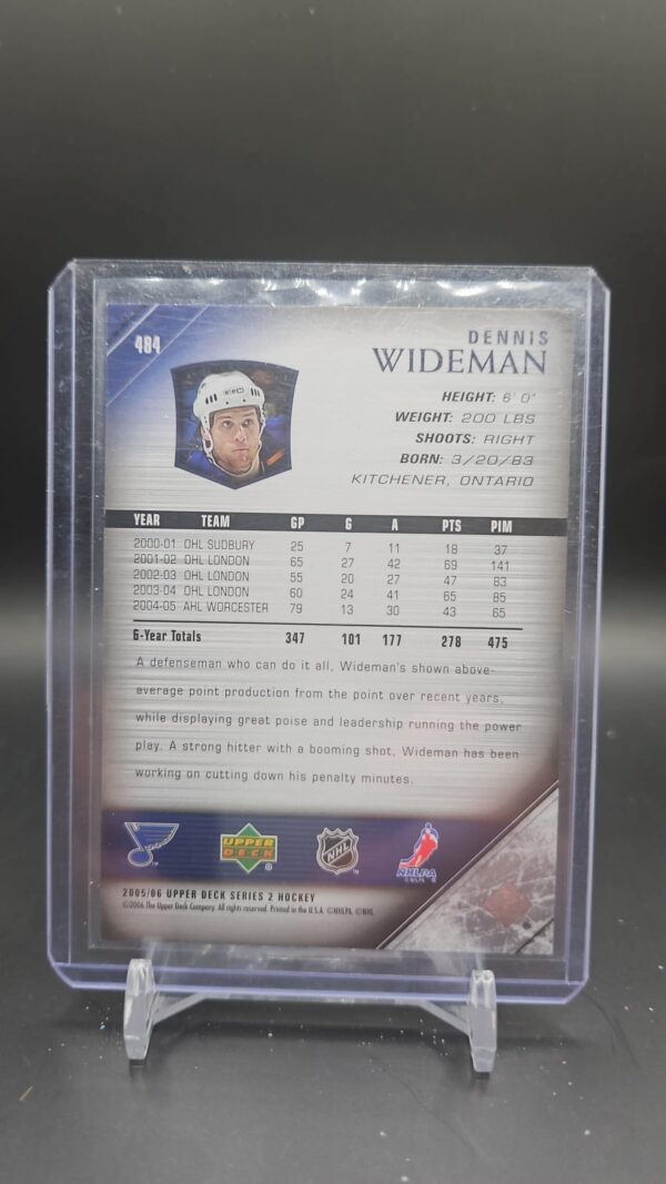 2005-06 Upper Deck Young Guns Dennis Wideman Rookie #484 St. Louis Blues - Image 2