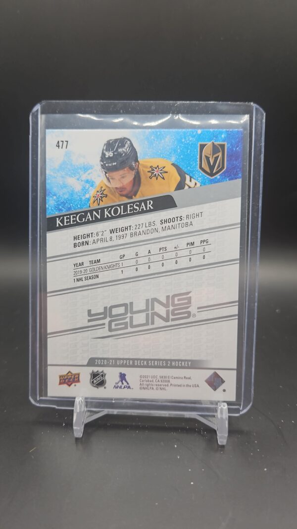 2020-21 Upper Deck Series 2 Young Guns Keegan Kolesar Rookie #477 Vegas Golden - Image 2