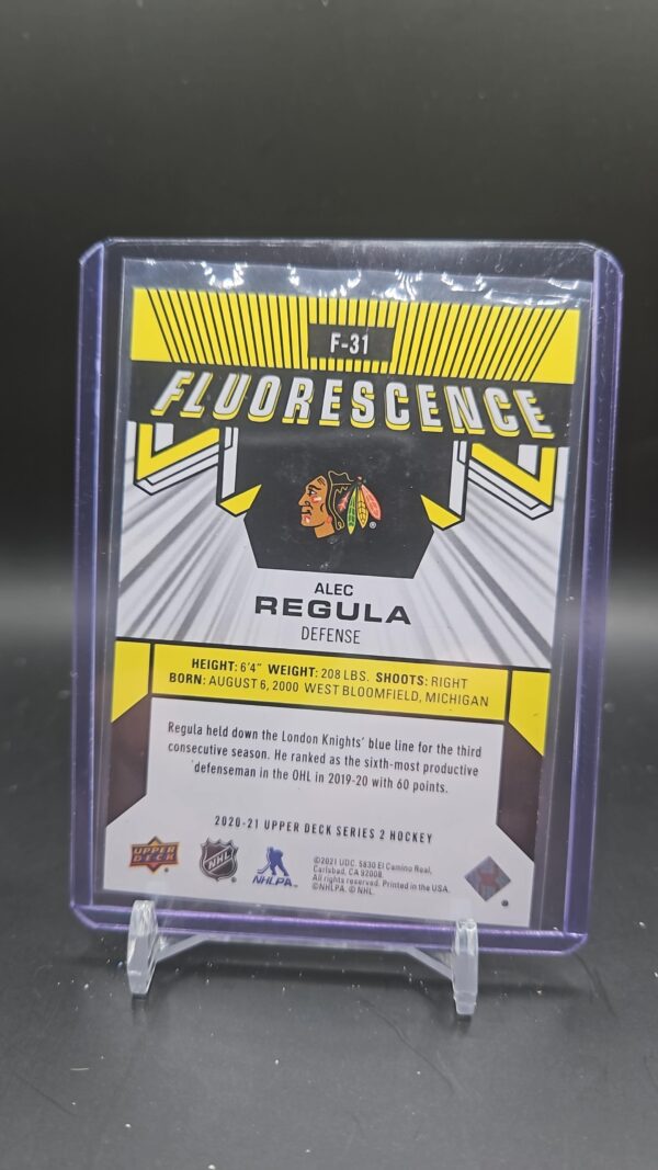 2020-21 Upper Deck Fluorescence Gold /150 Alec Regula #F-31 Rookie RC - Image 2