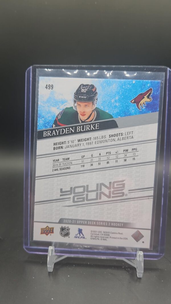 2020-21 Upper Deck Series 2 Young Guns Brayden Burke Rookie #499 Arizona Coyotes - Image 2