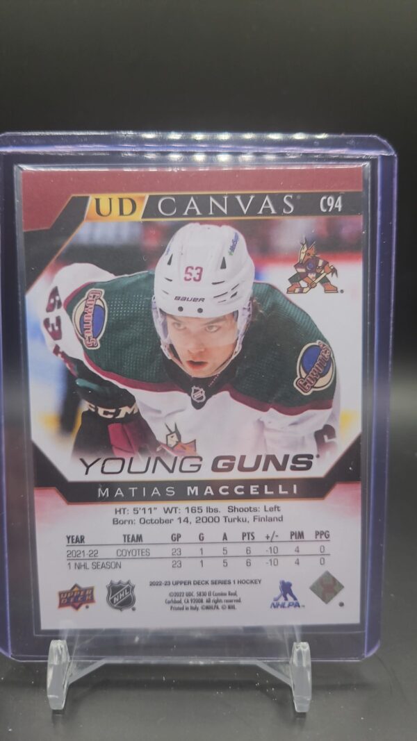 2022-23 Upper Deck Series 1 Matias Maccelli Young Guns Canvas #C94 Coyotes - Image 2