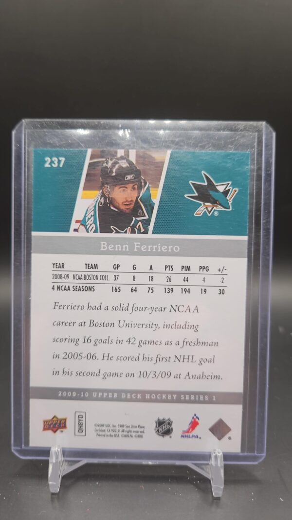 2009-10 Upper Deck Benn Ferriero Young Guns #237 San Jose Sharks - Image 2