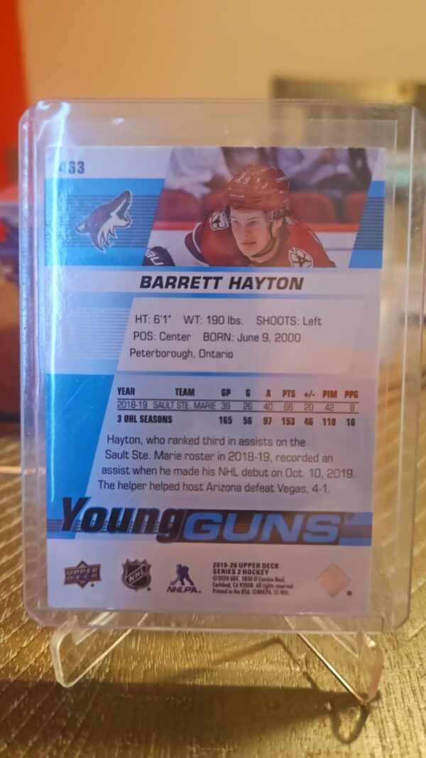 2019-20 Upper Deck Young Guns Hockey #463 Barrett Hayton Rookie - Image 2