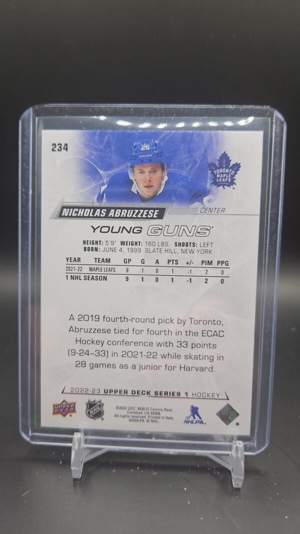 2022-23 Upper Deck Young Guns Rookie #234 Nicholas Abruzzese YG RC Toronto Maple - Image 2