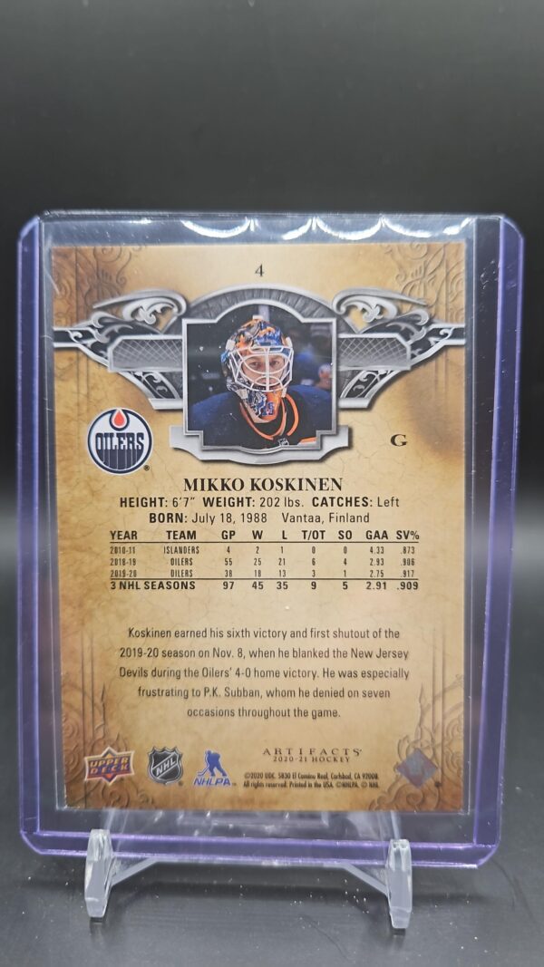 2020-21 Artifacts Copper #4 Mikko Koskinen /299 - Edmonton Oilers - Image 2