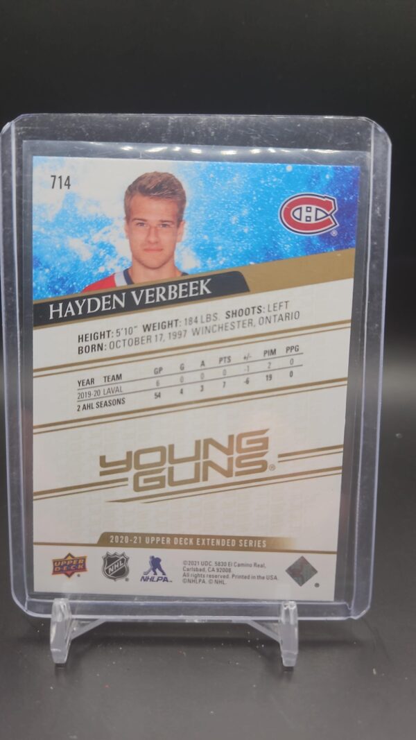 2020-21 UD Extended Series Young Guns Speckled Rainbow Foil Hayden Verbeek #714 - Image 2