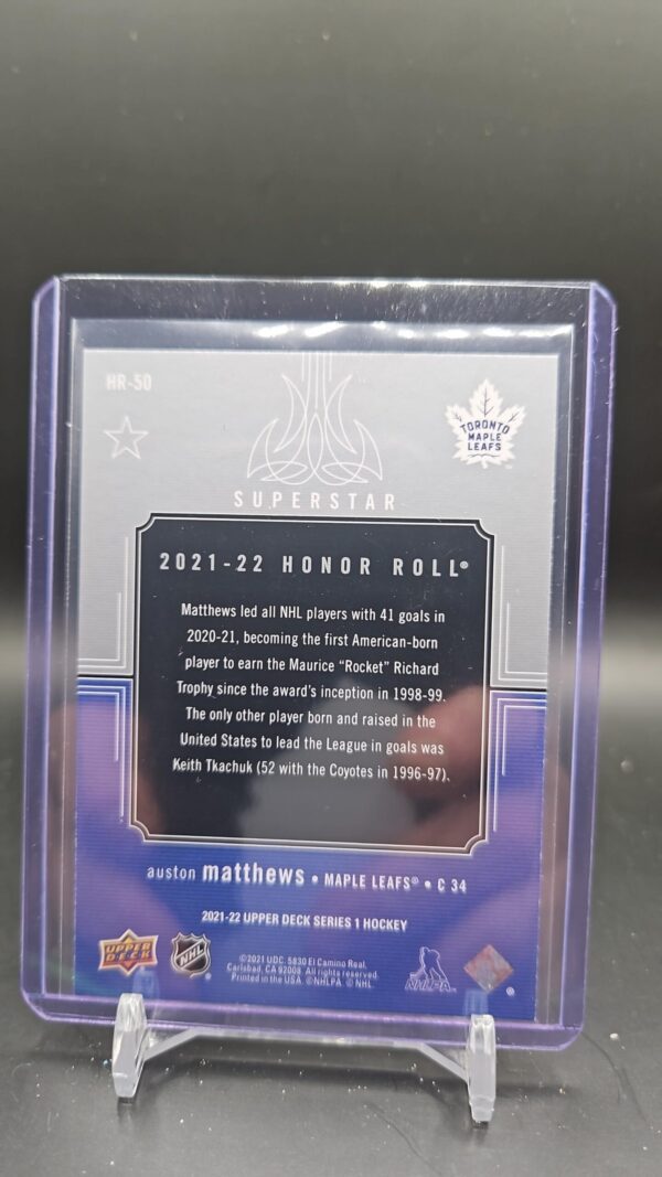 Auston Matthews 2021-22 Upper Deck Honor Roll #HR-50 - Toronto Maple Leafs - Image 2