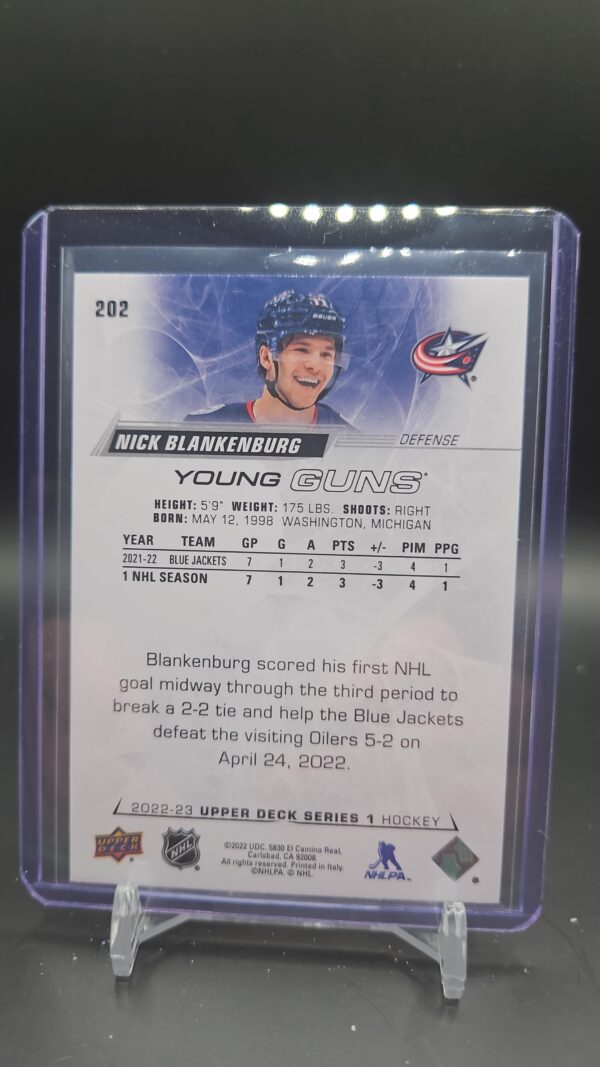NICK BLACKENBURG 2022-23 UPPER DECK SERIES 1 YOUNG GUNS #202 COLUMBUS - Image 2