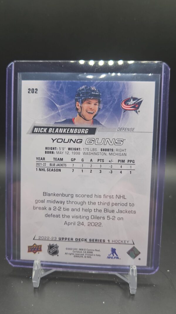 NICK BLACKENBURG 2022-23 UPPER DECK SERIES 1 YOUNG GUNS #202 COLUMBUS - Image 2