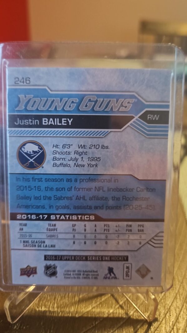 2016-17 Upper Deck Young Guns Rookie #246 Justin Bailey Buffalo - Image 2