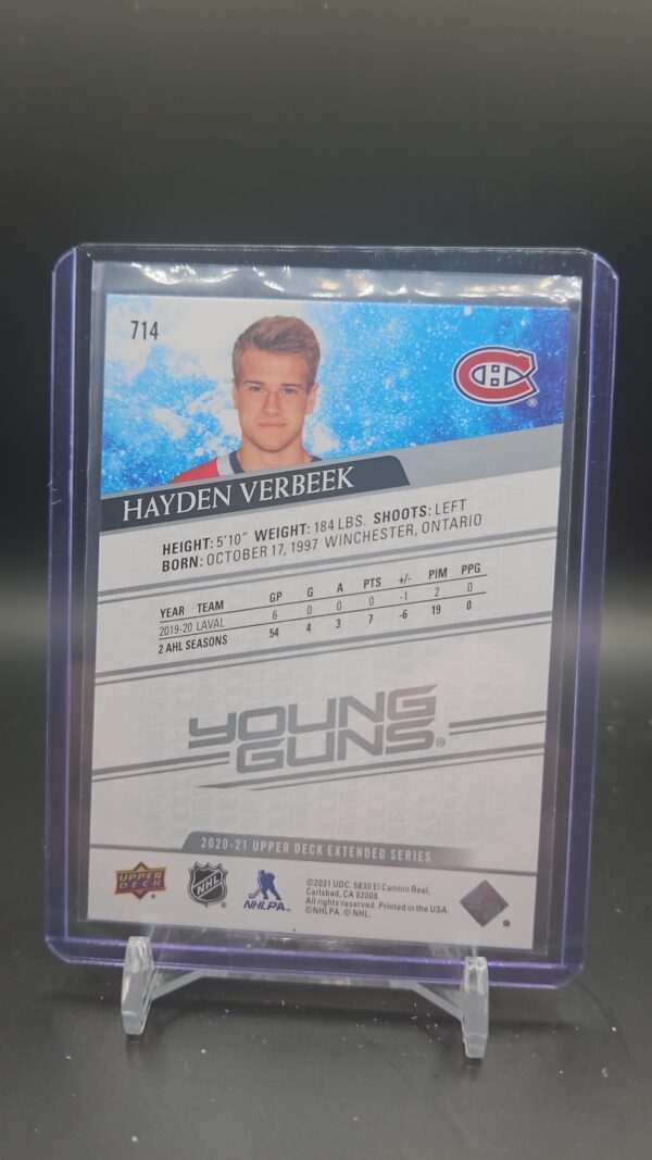 2020-21 Upper Deck Young Guns #714 Hayden Verbeek Montreal - Image 2