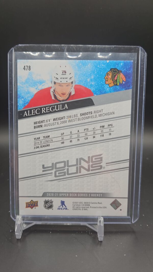 2020-21 UD SERIES 2 ALEC REGULA YOUNG GUNS ROOKIE #478 - Image 2