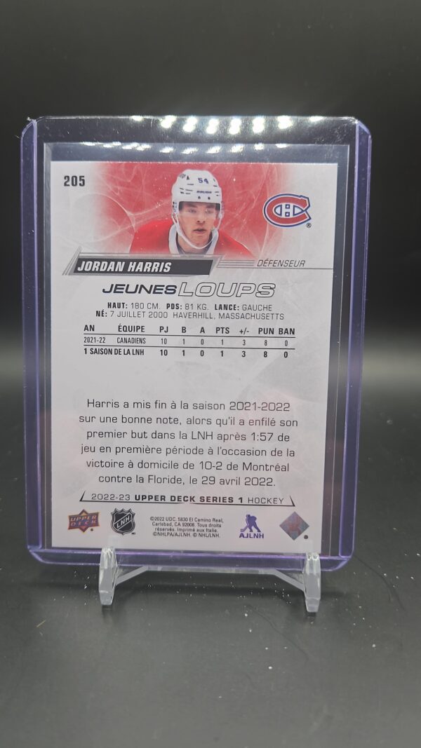 2022 Upper Deck Jordan Harris Young Guns Rookie French Jeunes Loups #205 - Image 2