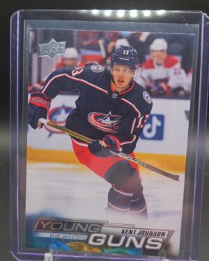 2022-23 Upper Deck Series 1 Kent Johnson Young Guns rookie card #209, Mint condition, Columbus Blue Jackets, top collectible NHL rookie card.