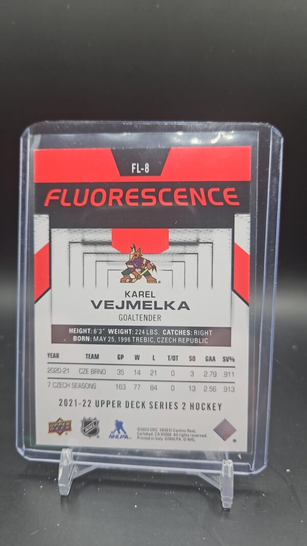 Karel Vejmelka - 2021-22 Fluorescence Red Rookie Card #FL-8 - Image 2