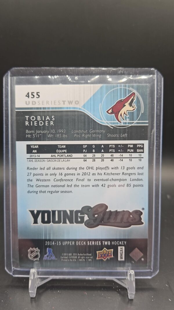 Tobias Rieder 2014-15 Upper Deck Series2 Young Guns Rookie Card #455 - Image 2