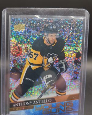 2020-21 Upper Deck Young Guns Speckled Rainbow Anthony Angello rookie card #472, Mint condition, Pittsburgh Penguins, top collectible NHL rookie card.