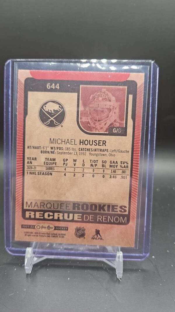 2021-2022 Michael Houser Marquee Rookies Red Border O-Pee-Chee Buffalo Sabres - Image 2