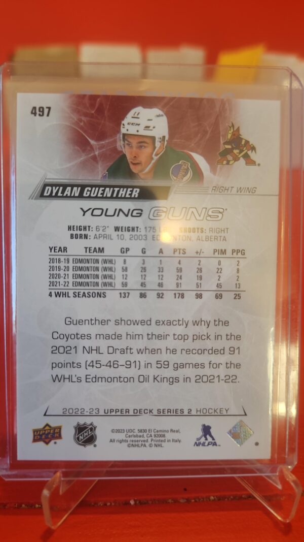 2022-23 Upper Deck Series 2 - Dylan Guenther Young Guns #497 Arizona Coyotes - Image 2