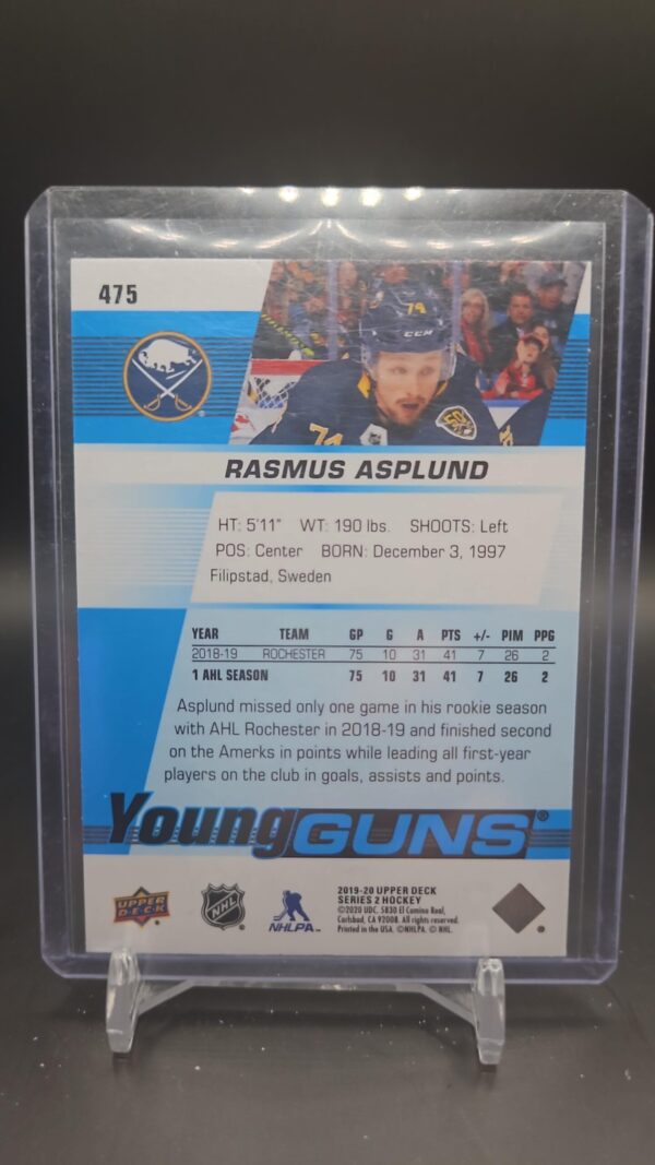 2019-20 Upper Deck Young Guns Rasmus Asplund #475 - Image 2