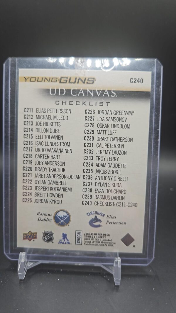 2018-19 UD Series 2 Elias Pettersson Rasmus Dahlin Young Guns Canvas Checklist - Image 2