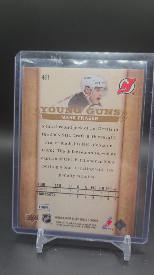 2007-08 Upper Deck Young Guns #481 Mark Fraser New Jersey Devils - Image 2