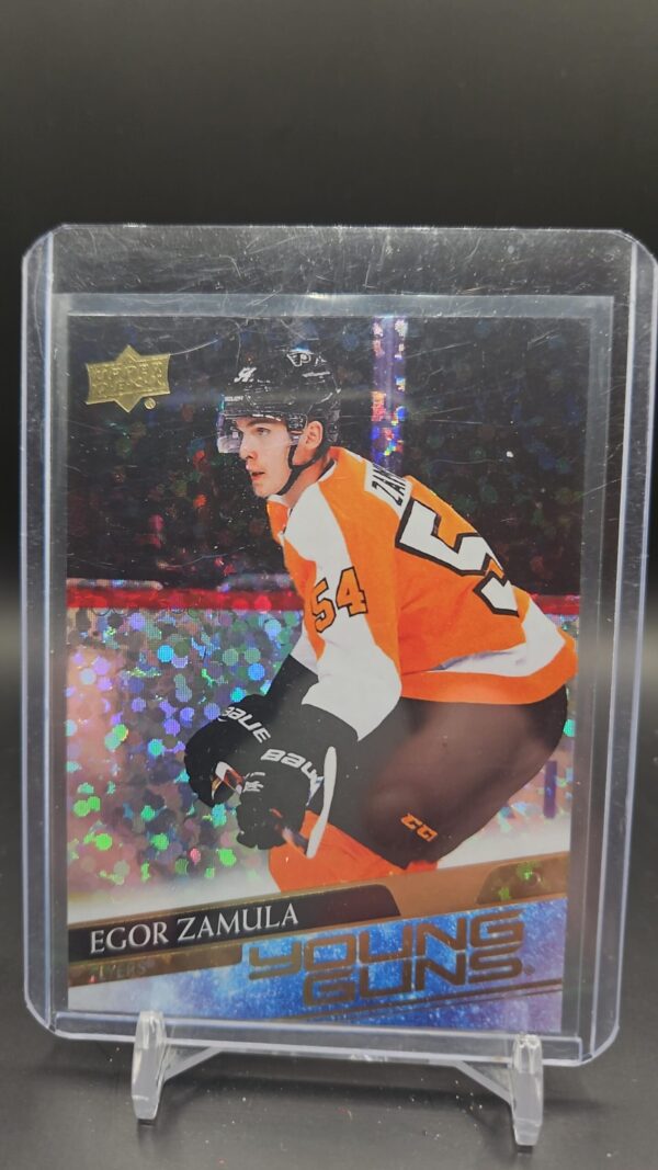 2020-21 Upper Deck Young Guns Speckled Rainbow Egor Zamula #232 rookie card front, Philadelphia Flyers