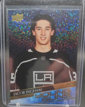 2020-21 Upper Deck Extended Series Young Guns Speckled Rainbow Foil Jacob Ingham rookie card, Mint condition, Los Angeles Kings, top collectible NHL rookie card.