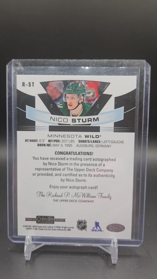 2019-20 O-Pee-Chee Platinum Rookie Autos Nico Sturm #R-ST Rookie Auto RC - Image 2