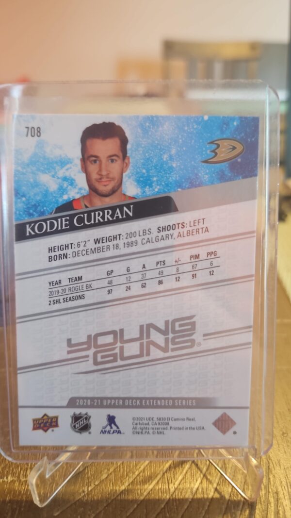 2020-21 Upper Deck Extended Series Young Guns KODIE CURRAN #708 - Image 2