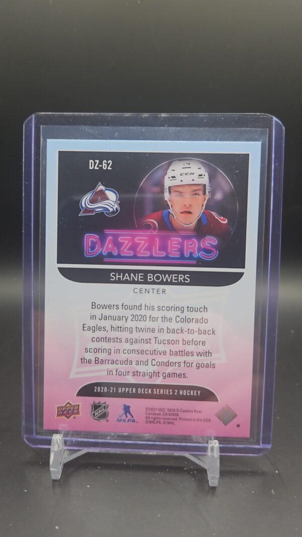 2020-2021 Shane Bowers Blue Dazzler Upper Deck Colorado Avalanche # DZ-62 - Image 2