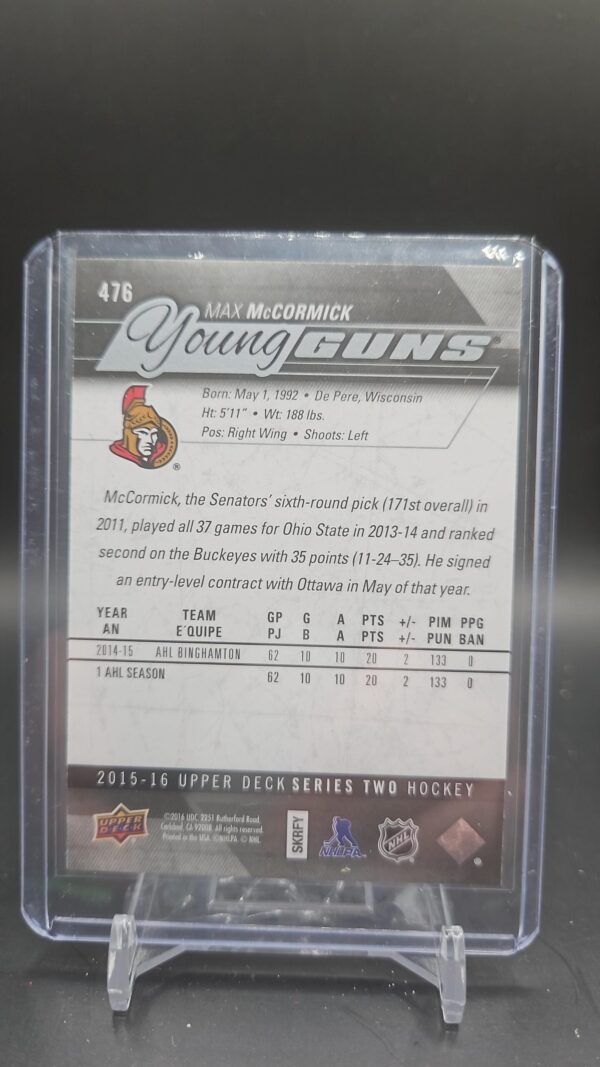 2015-16 Upper Deck Young Guns Max McCormick Series 2 Ottawa #476 - Image 2