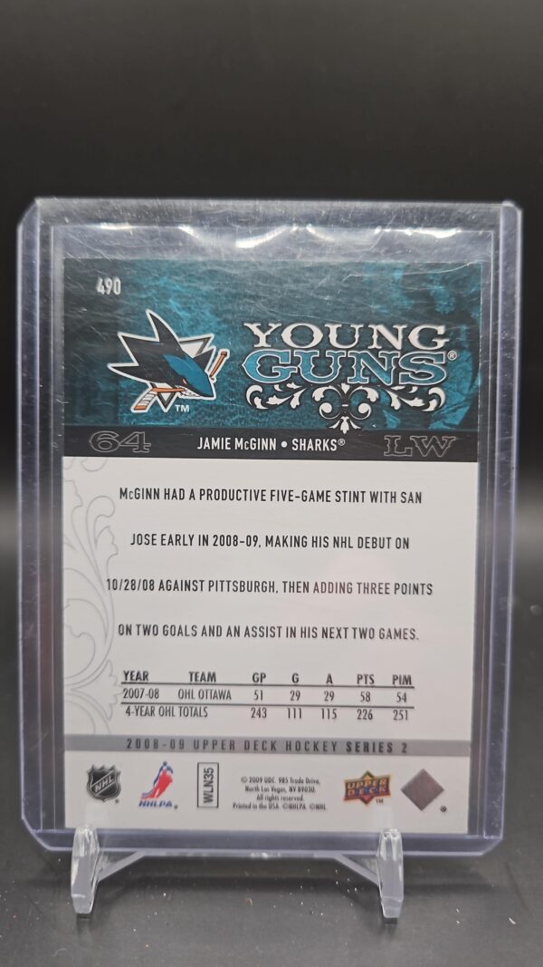 Jamie McGinn 2008-09 Upper Deck Series 2 Young Guns RC #490 - Image 2