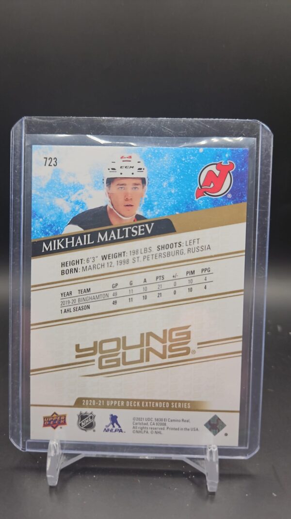 Mikhail Maltsev 2020-21 UD Extended Series Young Guns Speckled Rainbow Foil Rookie Card – New Jersey Devils – Mint - Image 2