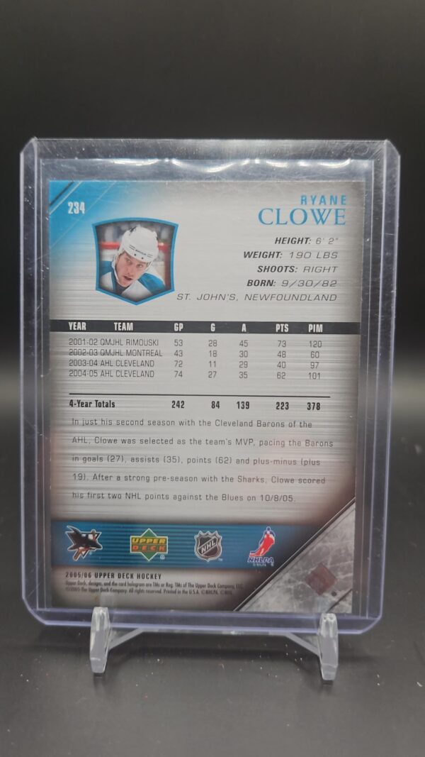2005-06 Ryane Clowe Upper Deck Young Guns Rookie Sharks #234 - Image 2